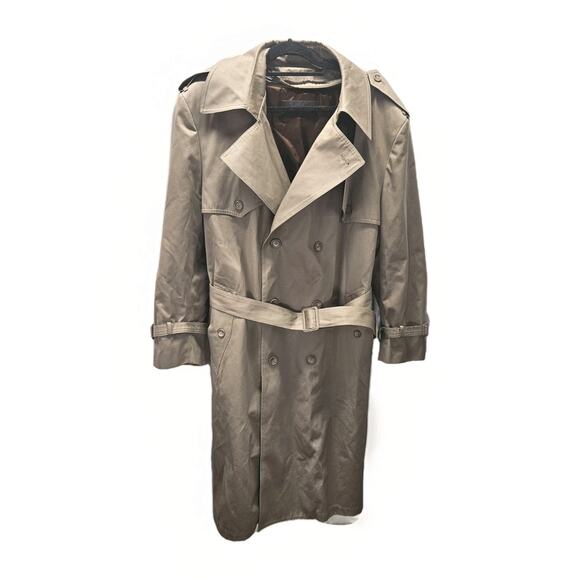 Vtg Charles Klein Solid Brown Mens Double Breasted Trench Coat Sz 46R Retro